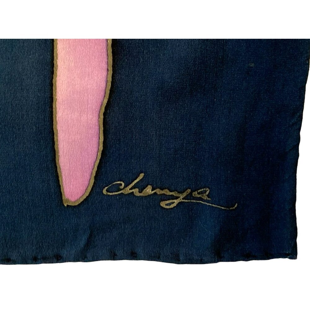 Vintage Japanese Silk Scarf Signed By Artist Rainbow Characters Hand-Dyed Batik - Picture 5 of 5